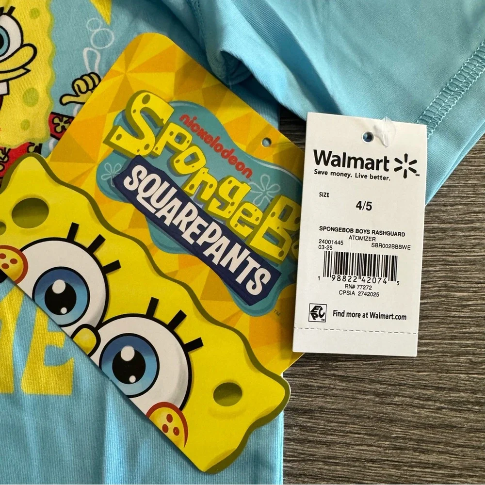 SpongeBob SquarePants Boys Graphic Rash Guard Top Short Sleeves Size 4/5